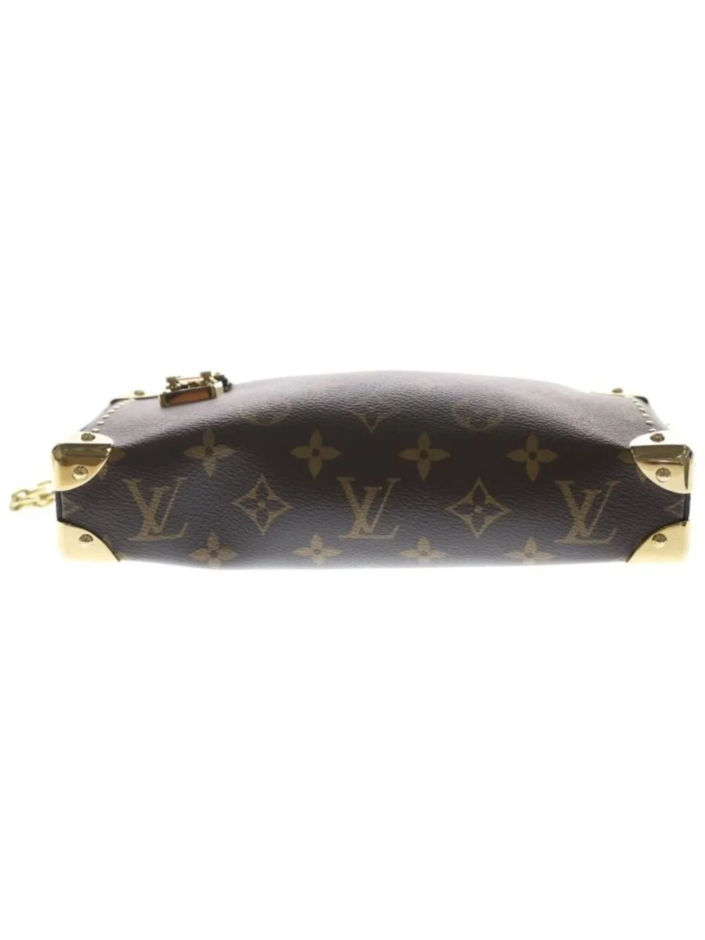 Louis Vuitton Monogram Slim Trunk 2-Way Shoulder Bag Chain Brown Leather Gold
